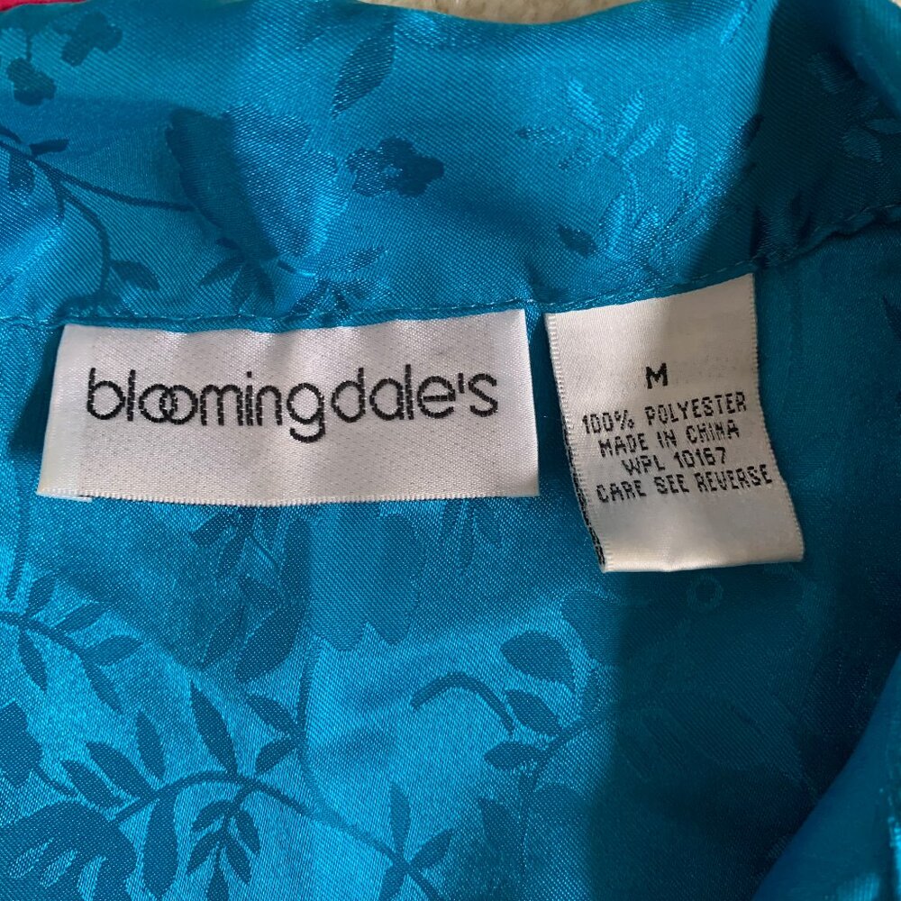 BLOOMINGDALE'S VINTAGE Teal and Pink Floral Oriental Style Pajama Set Women's - Picture 7 of 7